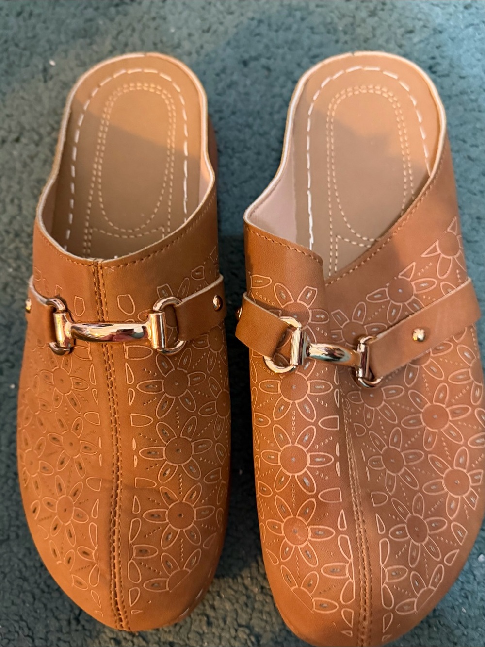 Women's Tan Floral Slip-On Mules